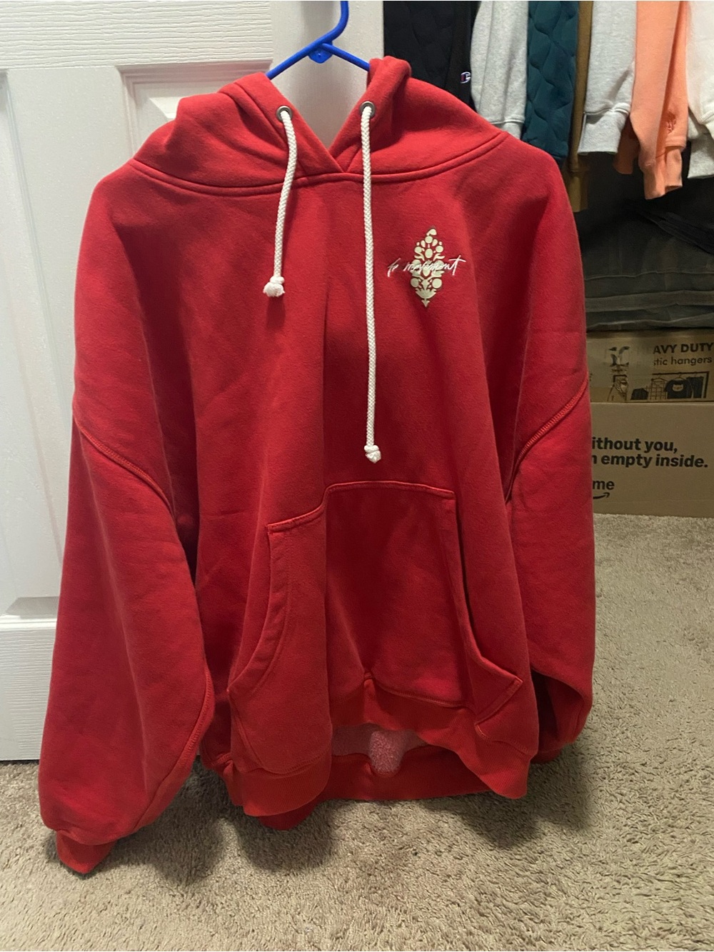 FP Movement by Free People Red Pullover Hoodie with Floral Chest Graphic